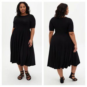 Black Super Soft Boat Neck Midi Dress